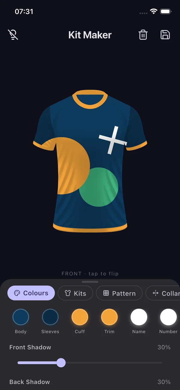 Custom jersey built with free-form circle and star shapes